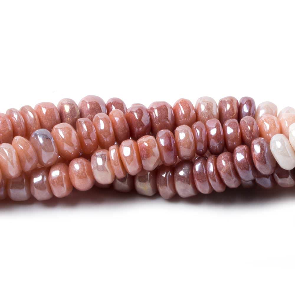 7mm Mystic Angel Skin Peach Moonstone rondelle beads 8 inch 53 pcs - Beadsofcambay.com