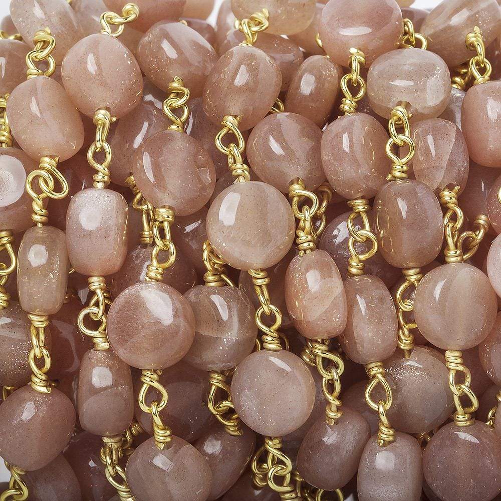 7mm Peach Moonstone puffy plain coin Vermeil Chain by the foot 23 pcs AA - Beadsofcambay.com