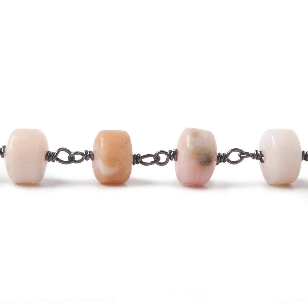 7mm Pink Peruvian Opal Plain Heshi Black Gold Plated Chain by the foot 28 pcs - Beadsofcambay.com