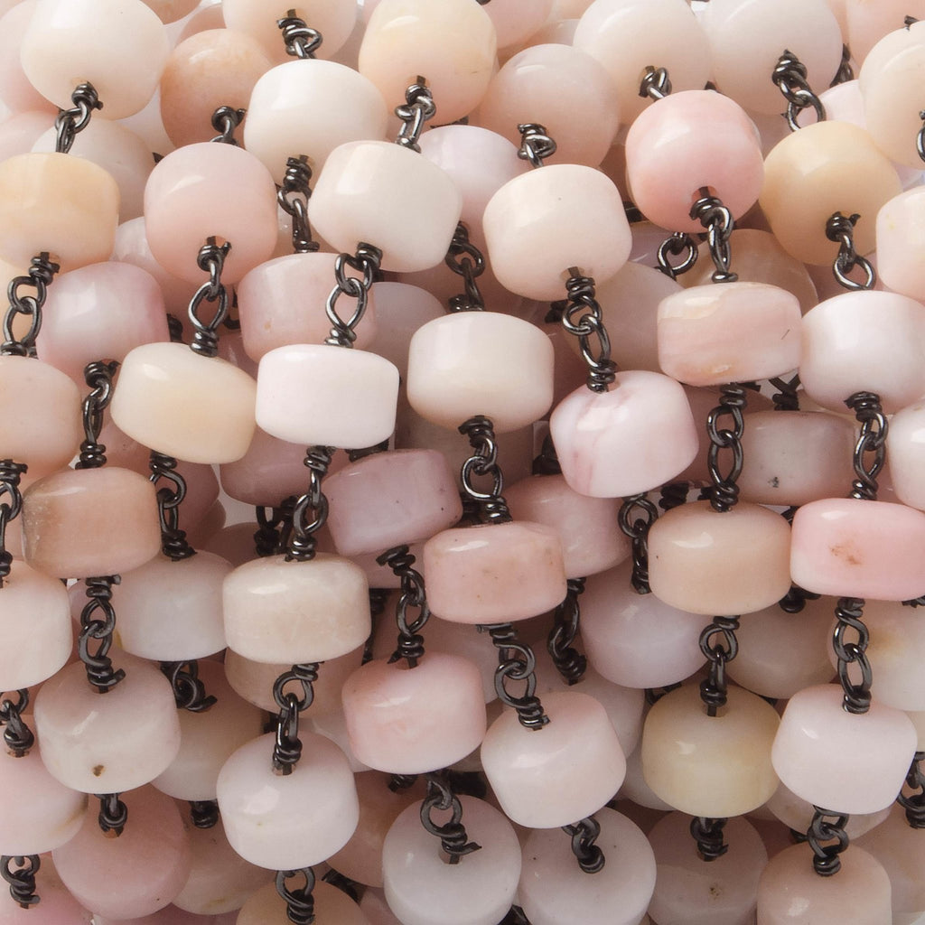 7mm Pink Peruvian Opal Plain Heshi Black Gold Plated Chain by the foot 28 pcs - Beadsofcambay.com