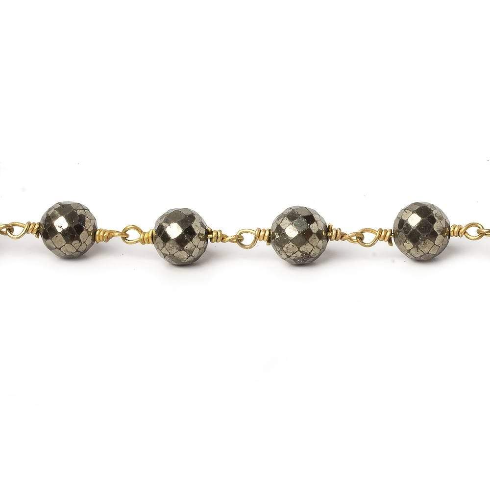 7mm Pyrite faceted round Gold plated Chain by the foot 21 beads - Beadsofcambay.com