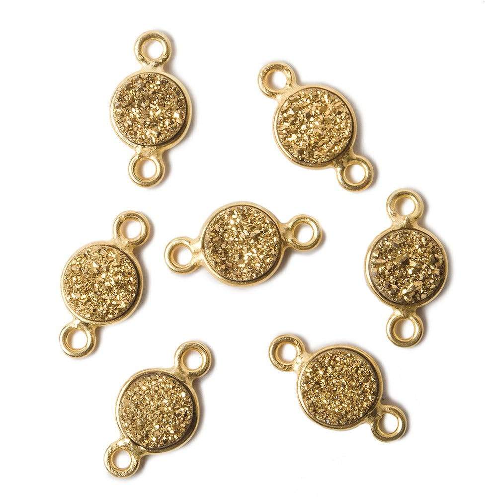 7mm Vermeil Bezel Metallic Gold Drusy Coin Connector 1 piece - Beadsofcambay.com