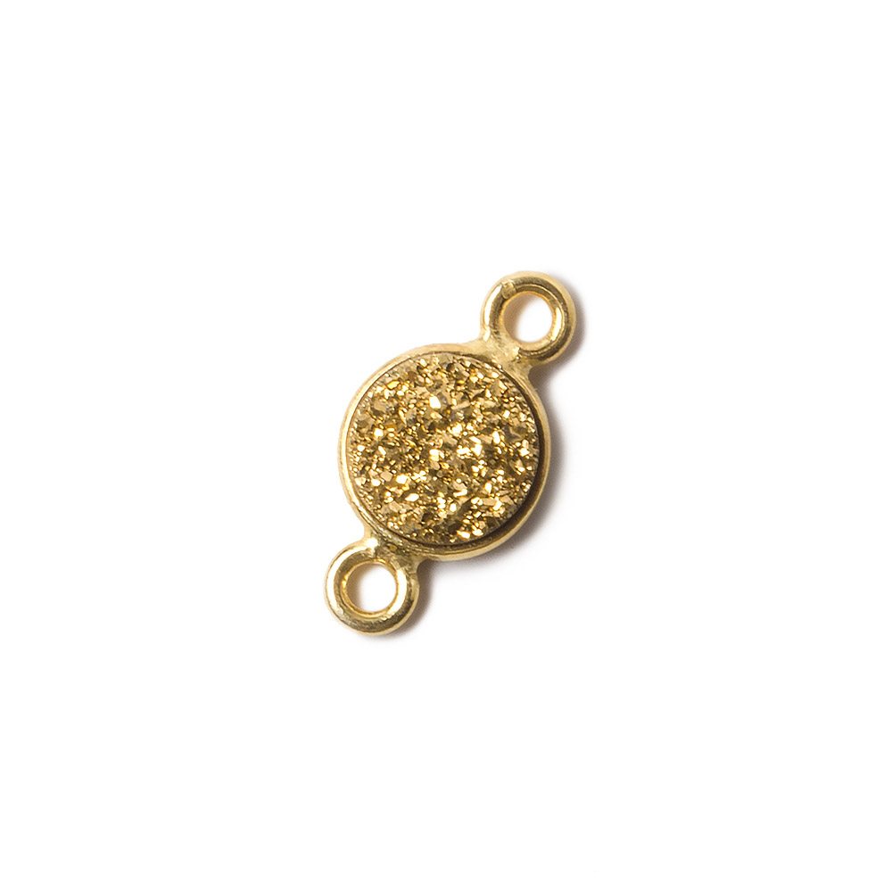 7mm Vermeil Bezel Metallic Gold Drusy Coin Connector 1 piece - Beadsofcambay.com