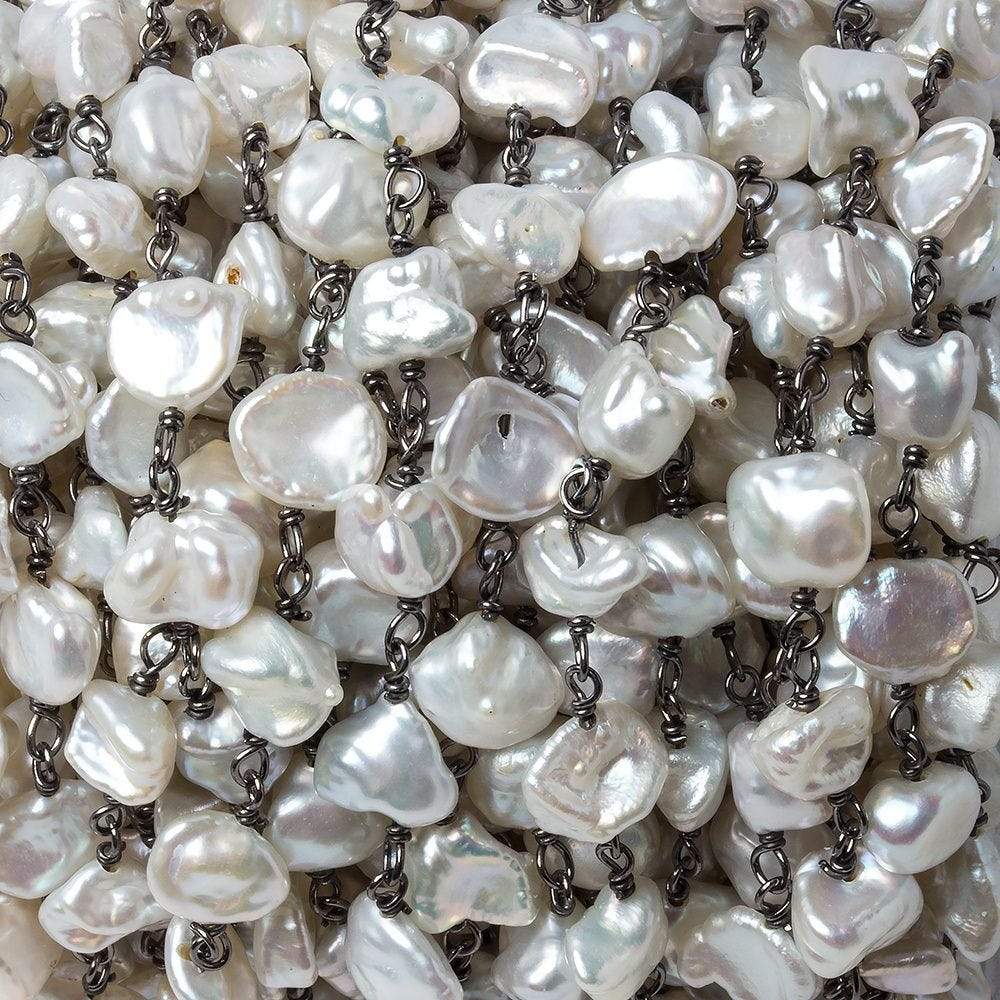 7x6mm Off White Keshi Pearl Black Gold .925 Silver Chain by the foot 28 pcs - Beadsofcambay.com