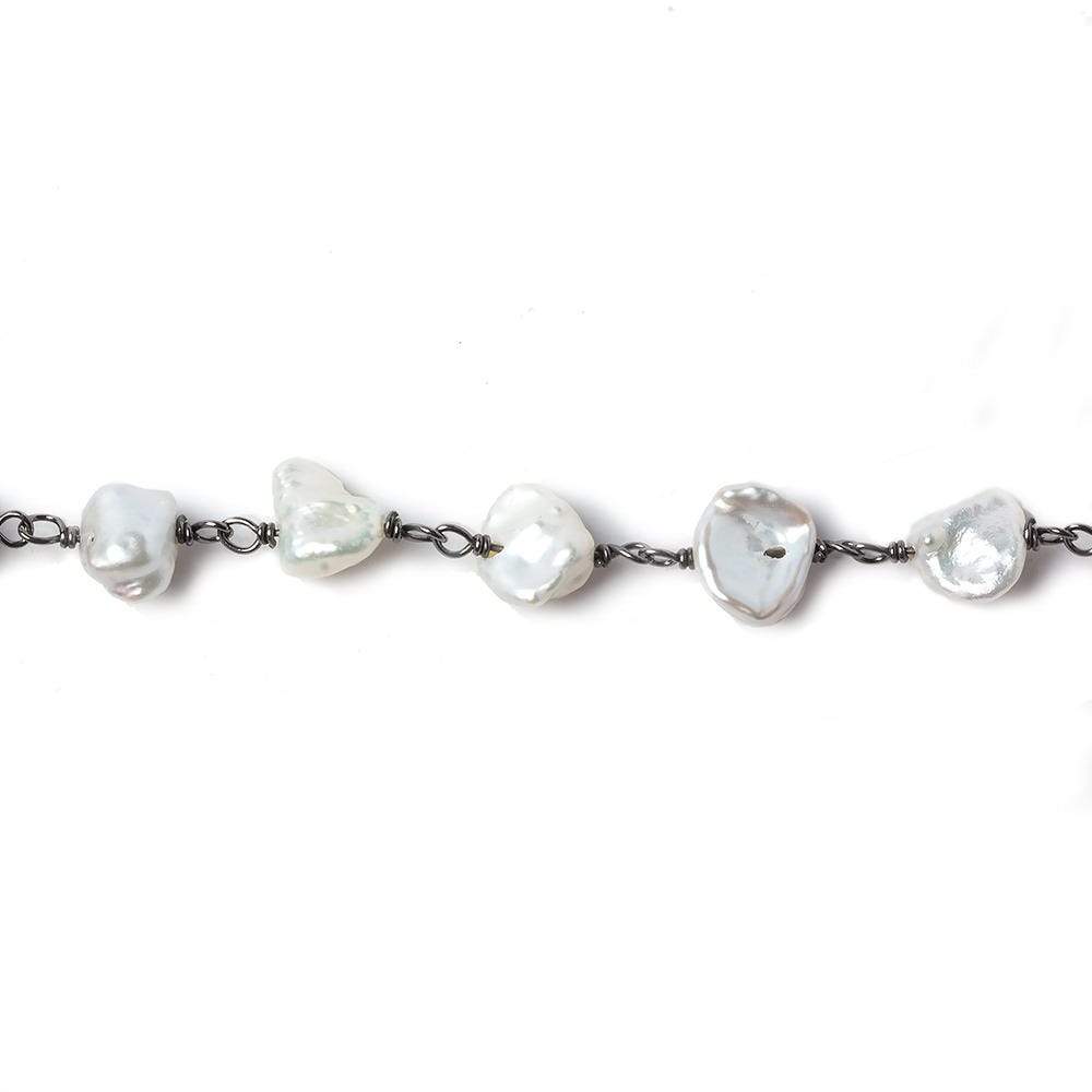 7x6mm Off White Keshi Pearl Black Gold .925 Silver Chain by the foot 28 pcs - Beadsofcambay.com