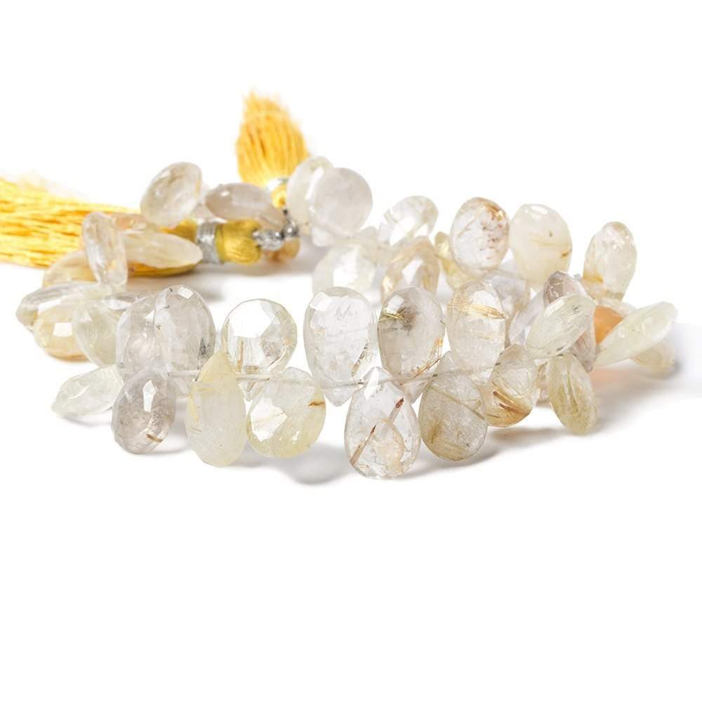 8-13mm Golden Rutilated Quartz faceted pear Beads 8 inch 41 pieces - Beadsofcambay.com