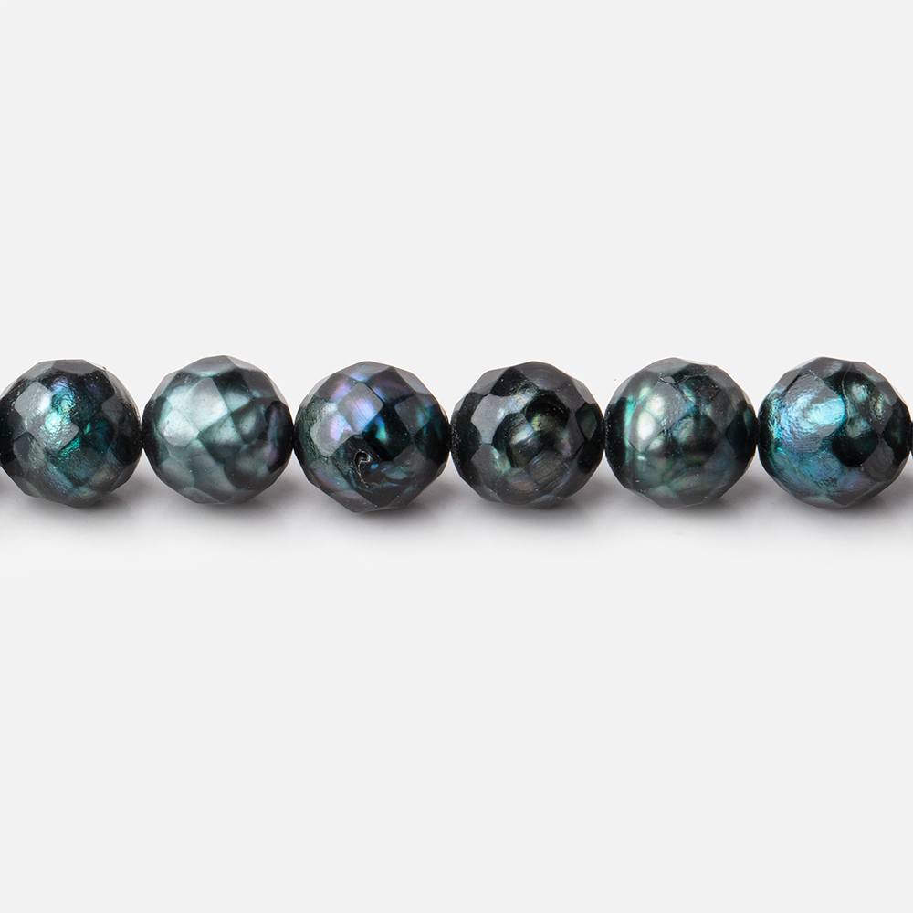 6.5mm Dark Aqua Blue Faceted Round Freshwater Pearls 16 inch 60 pieces - BeadsofCambay.com