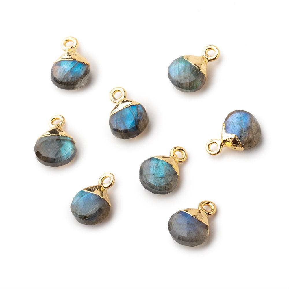 8mm Gold Leafed Labradorite faceted heart 1 focal bead - Beadsofcambay.com