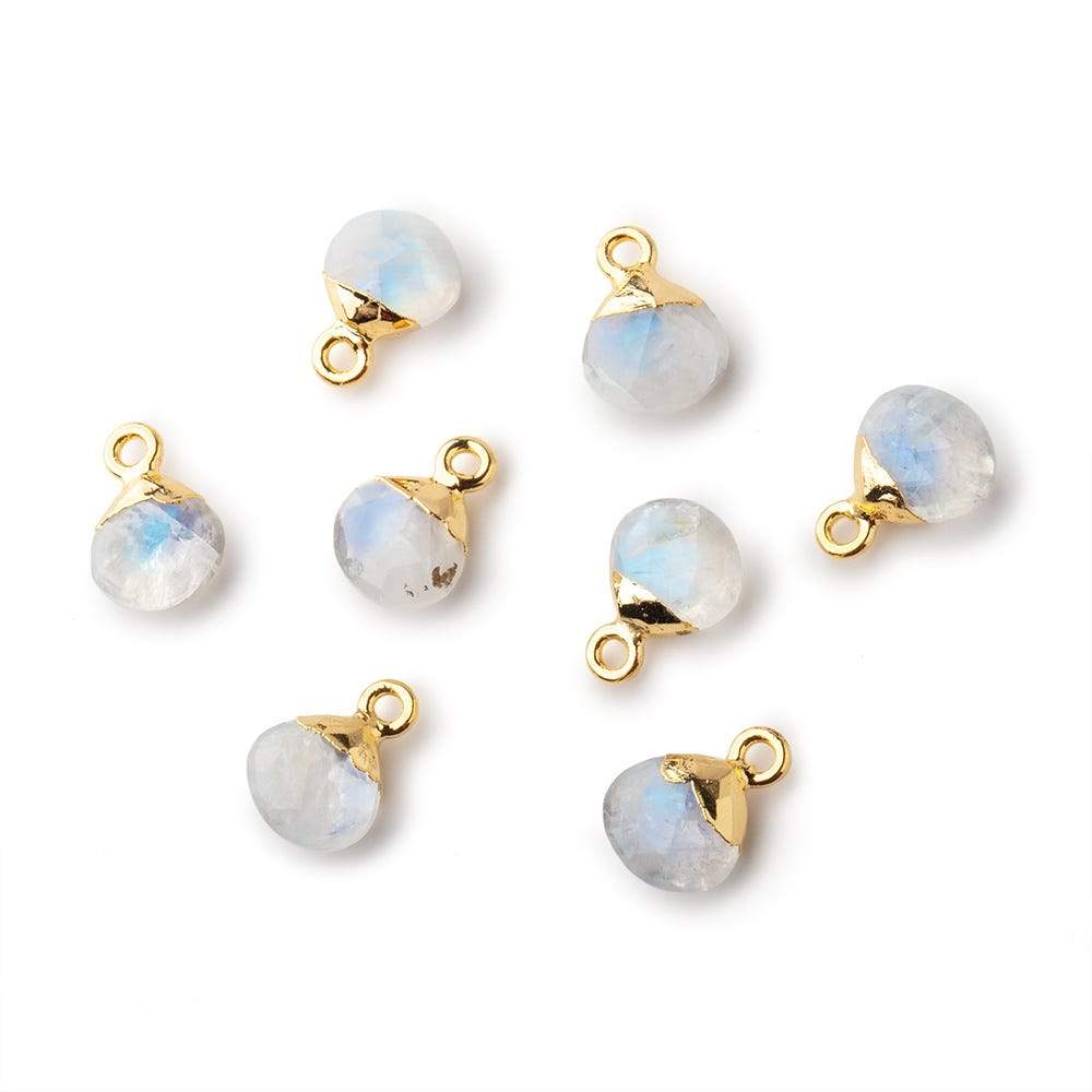 8mm Gold Leafed Rainbow Moonstone faceted heart 1 focal bead - Beadsofcambay.com