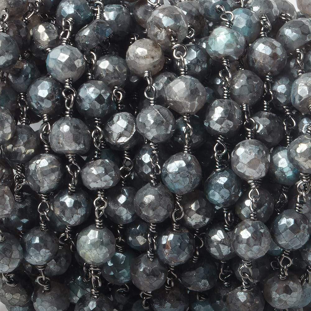 8mm Mystic Labradorite faceted round Black Gold plated Chain by the foot 20 pcs - Beadsofcambay.com