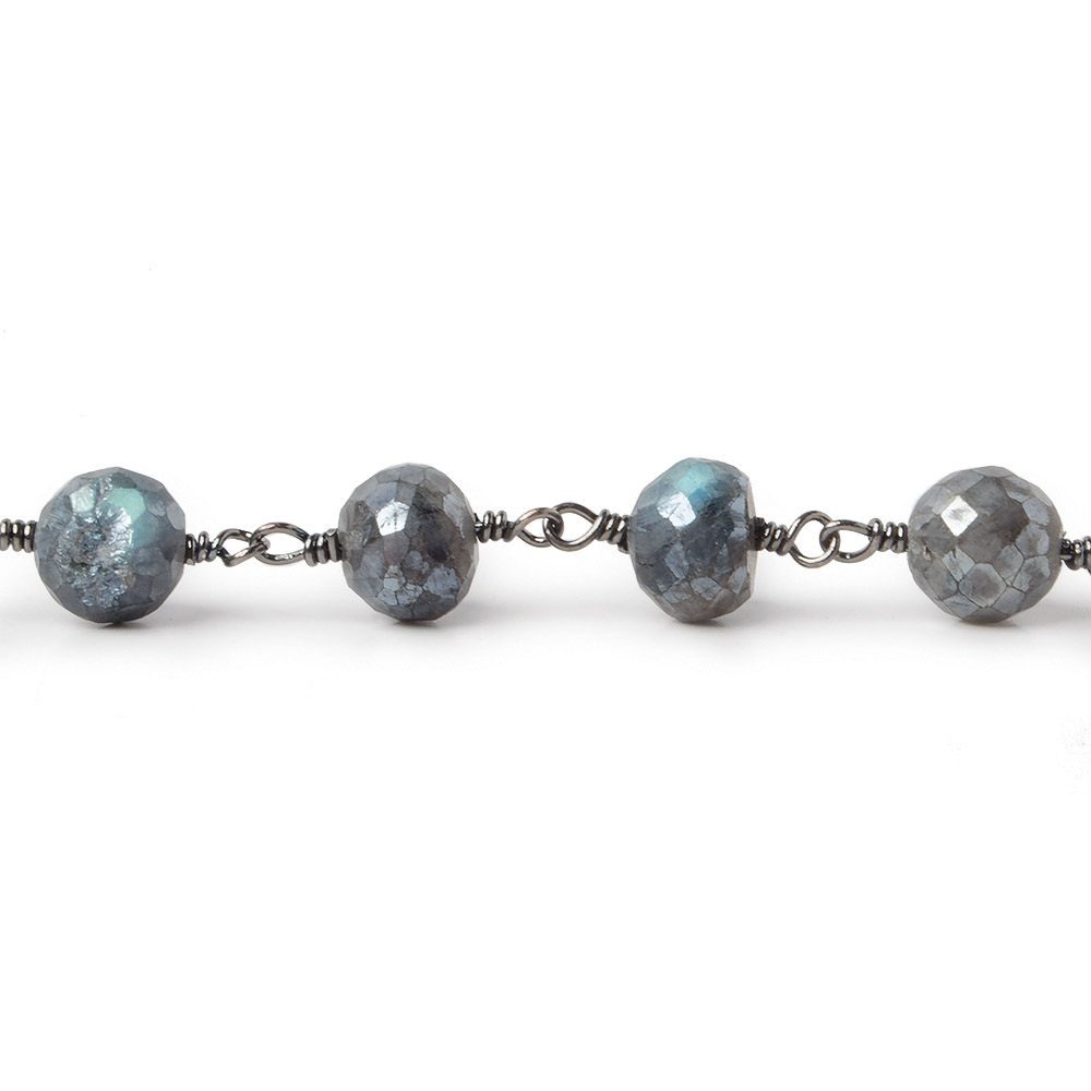 8mm Mystic Labradorite faceted round Black Gold plated Chain by the foot 20 pcs - Beadsofcambay.com