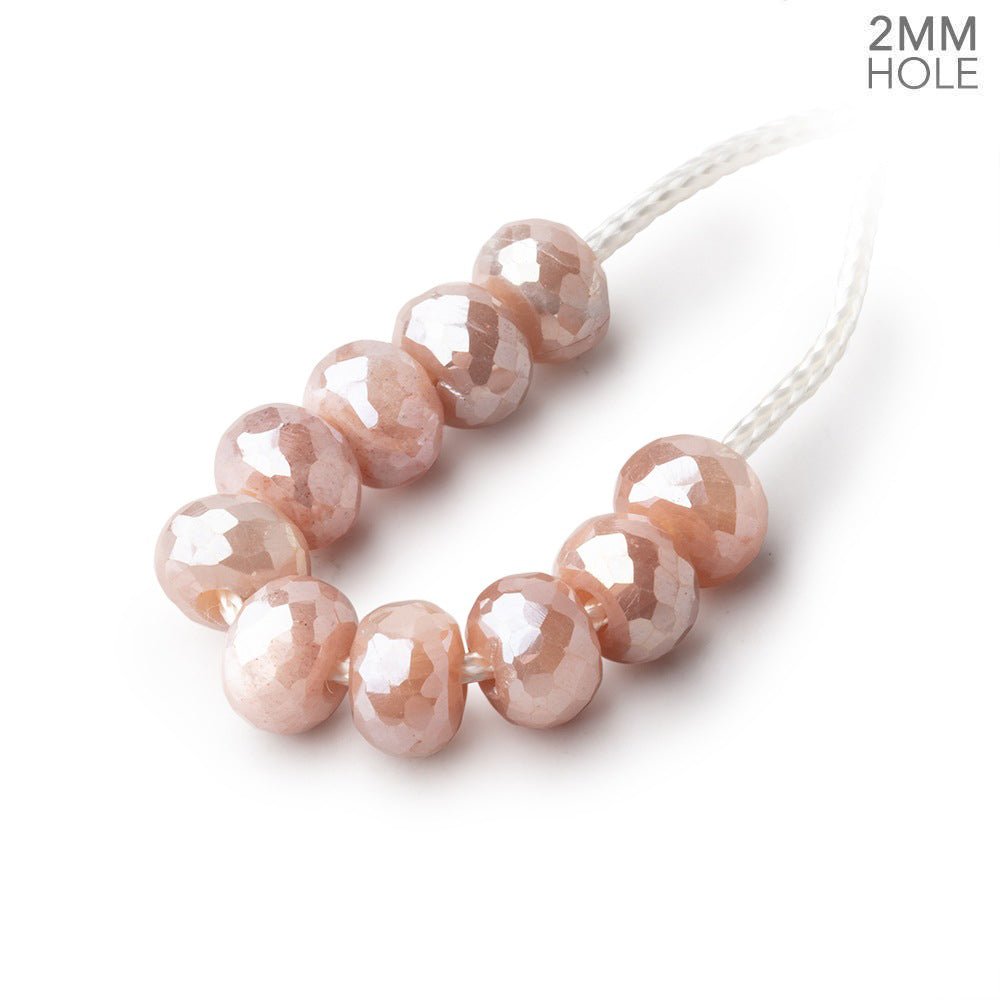 8mm Mystic Peach Moonstone 2mm Large Hole Faceted Rondelles Set of 10 Beads - Beadsofcambay.com