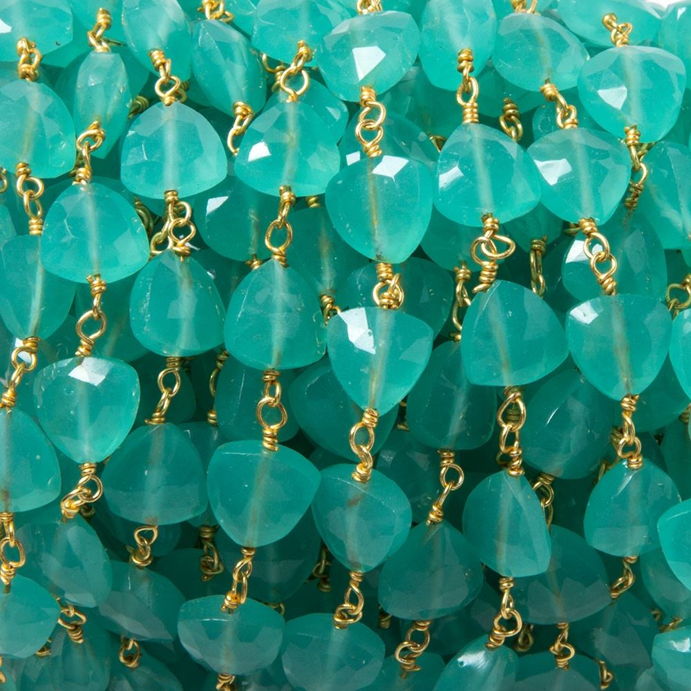 8mm Seaglass Blue Chalcedony triangle Gold plated Chain by the foot 22pcs - Beadsofcambay.com