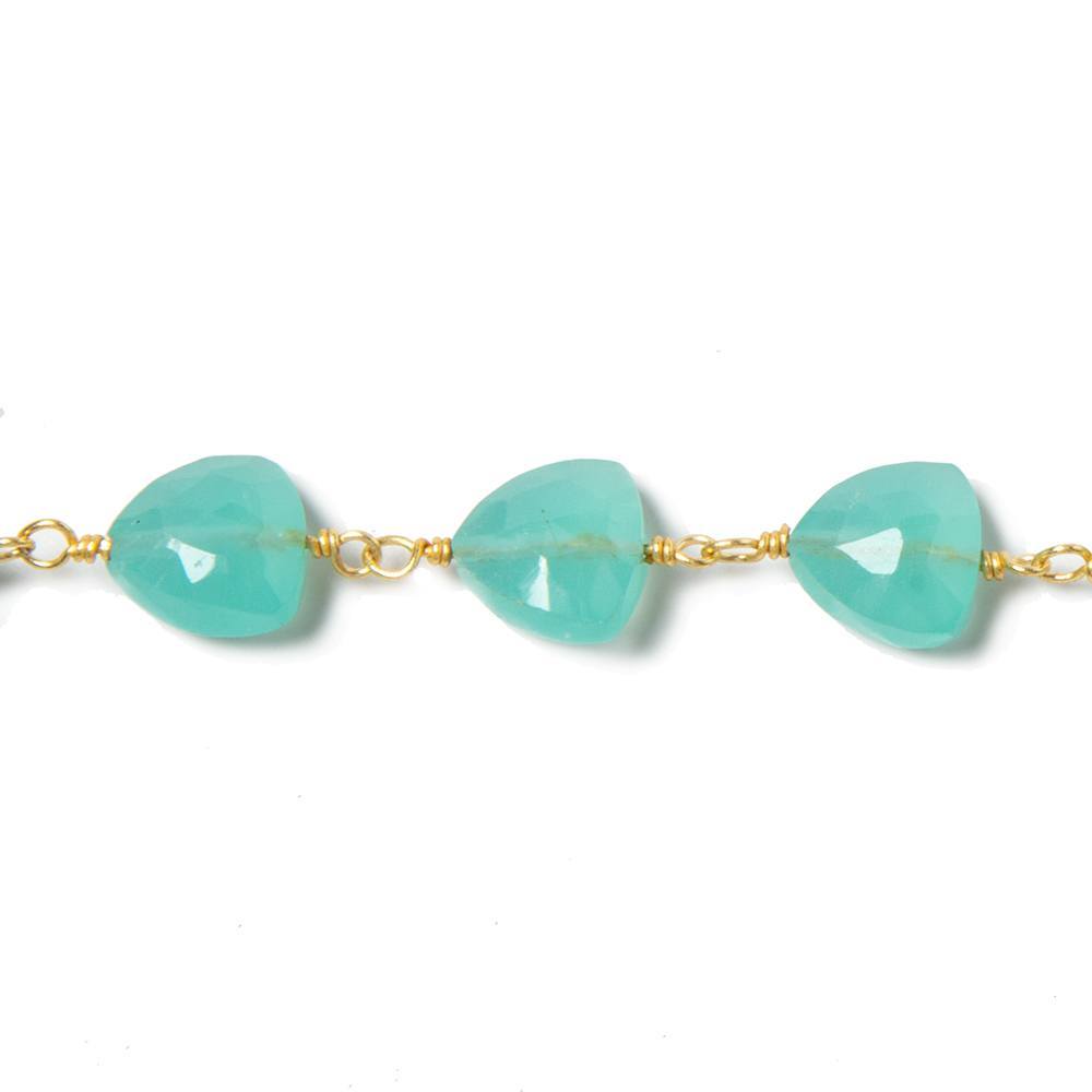 8mm Seaglass Blue Chalcedony triangle Gold plated Chain by the foot 22pcs - Beadsofcambay.com