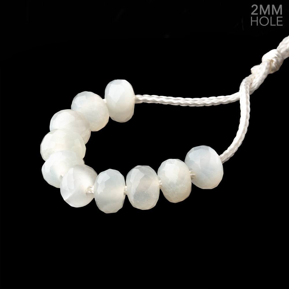 8mm White Moonstone 2mm Large Hole Faceted Rondelle Beads Set of 10 - Beadsofcambay.com