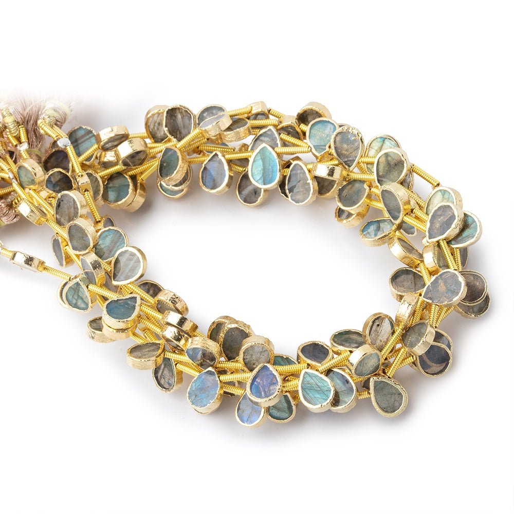 8x6mm Gold Leafed Labradorite Plain Pear Strand 20 Beads - Beadsofcambay.com