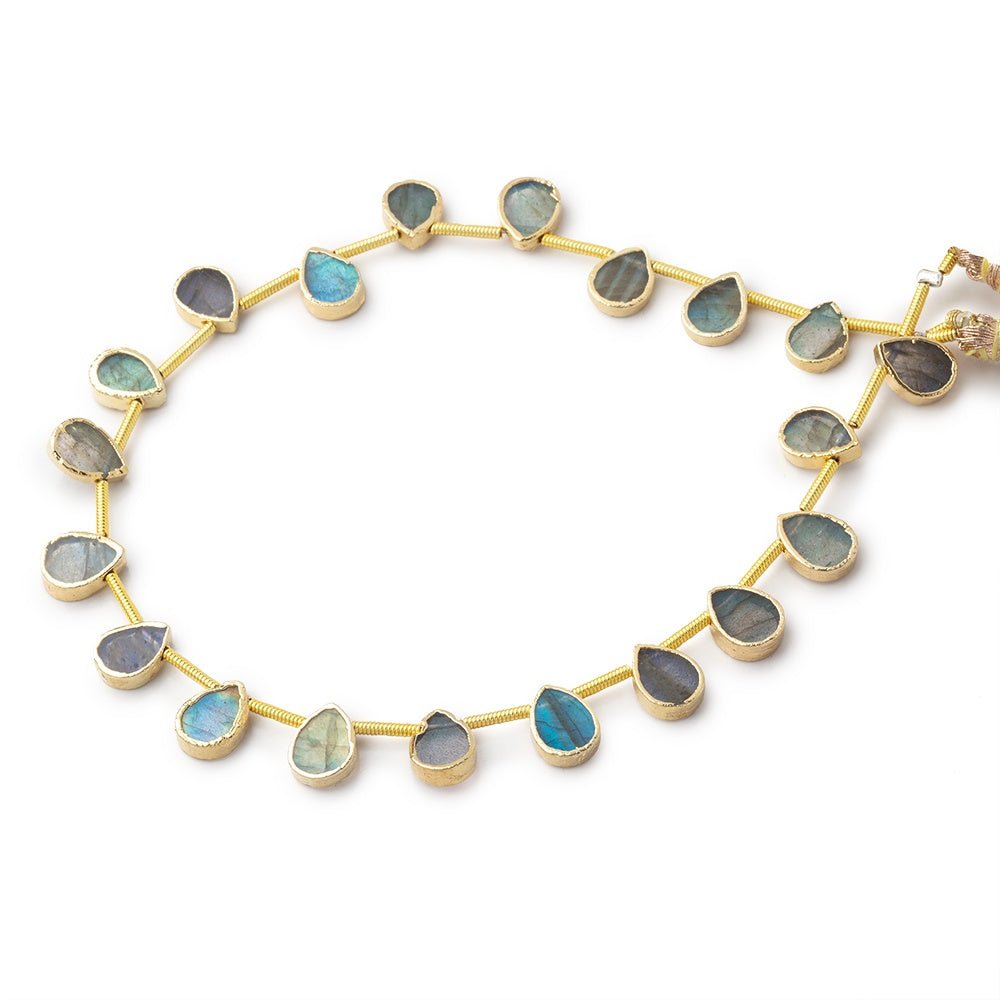 8x6mm Gold Leafed Labradorite Plain Pear Strand 20 Beads - Beadsofcambay.com