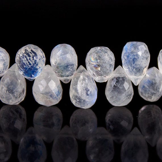 8x6mm Rainbow Moonstone Tear Drop Briolette Beads 59 pieces 8 inch - Beadsofcambay.com