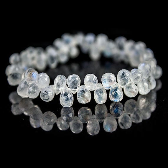 8x6mm Rainbow Moonstone Tear Drop Briolette Beads 59 pieces 8 inch - Beadsofcambay.com