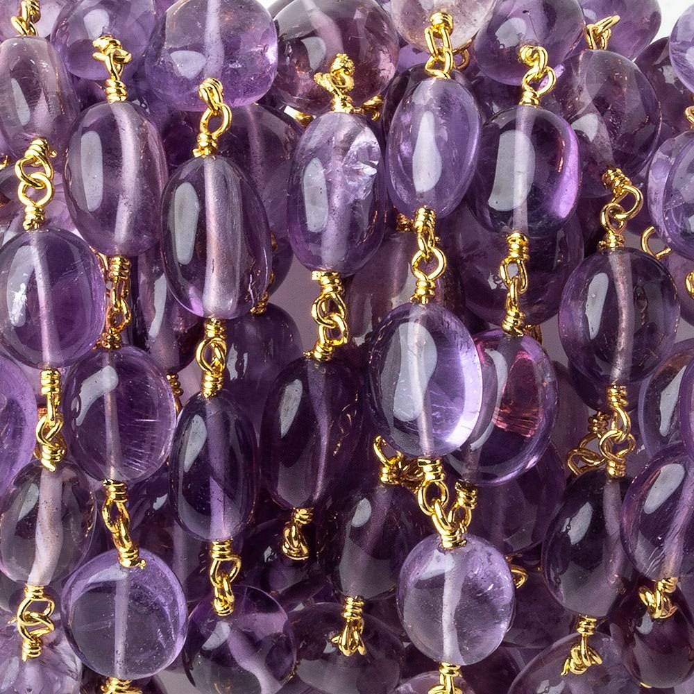 8x7-9x8mm Amethyst plain ovals Gold plated Chain by the foot 27 beads per - Beadsofcambay.com