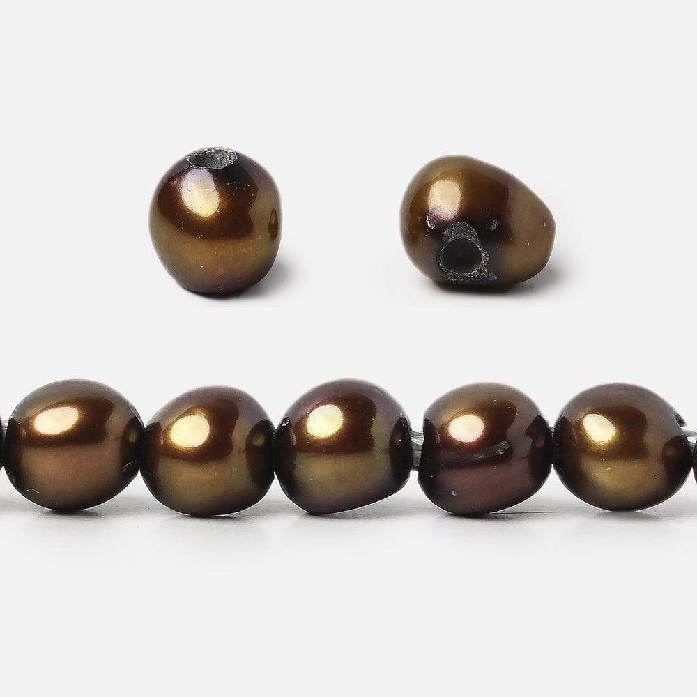 8x8- 8x10mm Golden Brown Baroque 2.5mm large hole Pearls 15 in. 48 pcs - Beadsofcambay.com