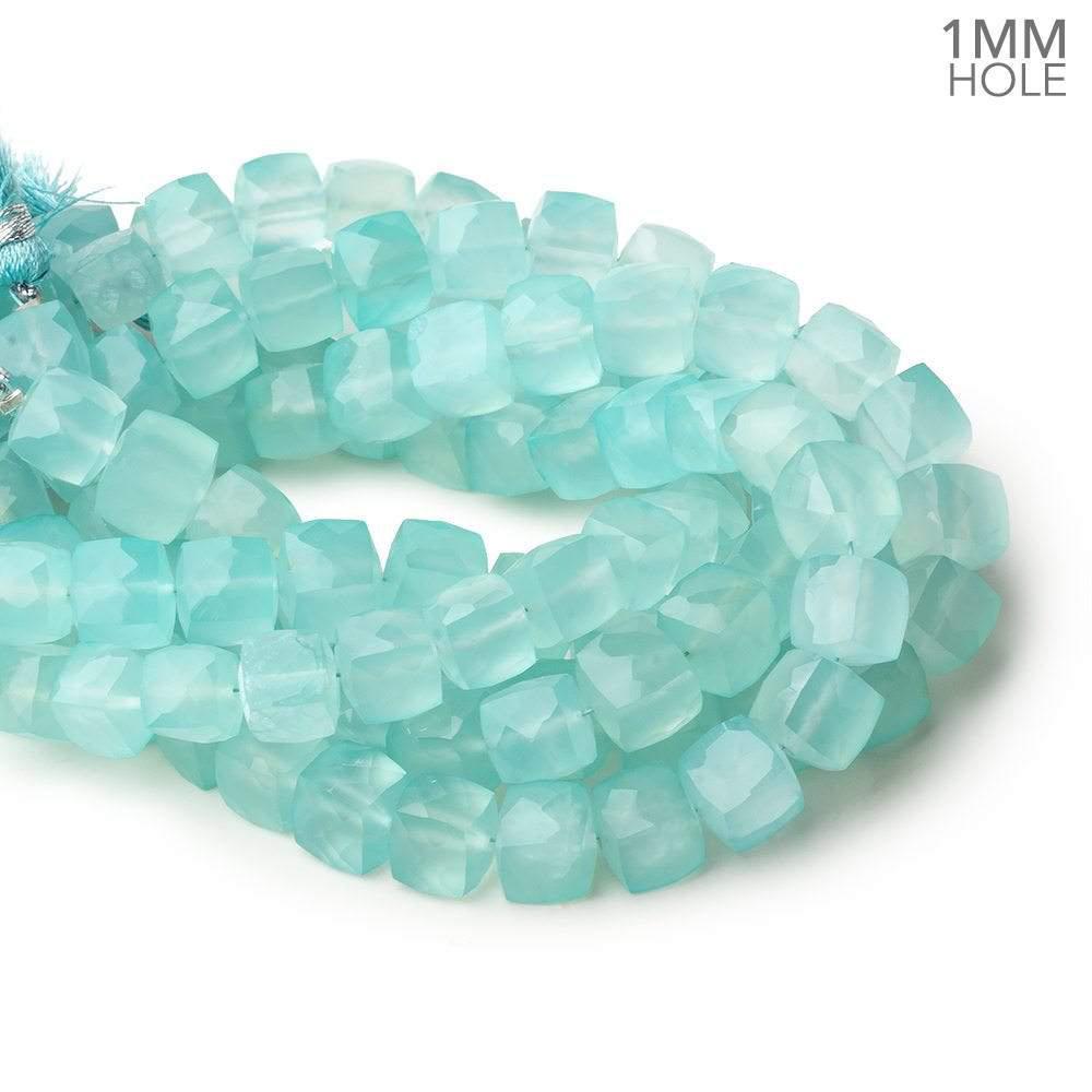 8x8mm Seafoam Blue Chalcedony faceted cubes 8 inch 25 large hole beads - Beadsofcambay.com