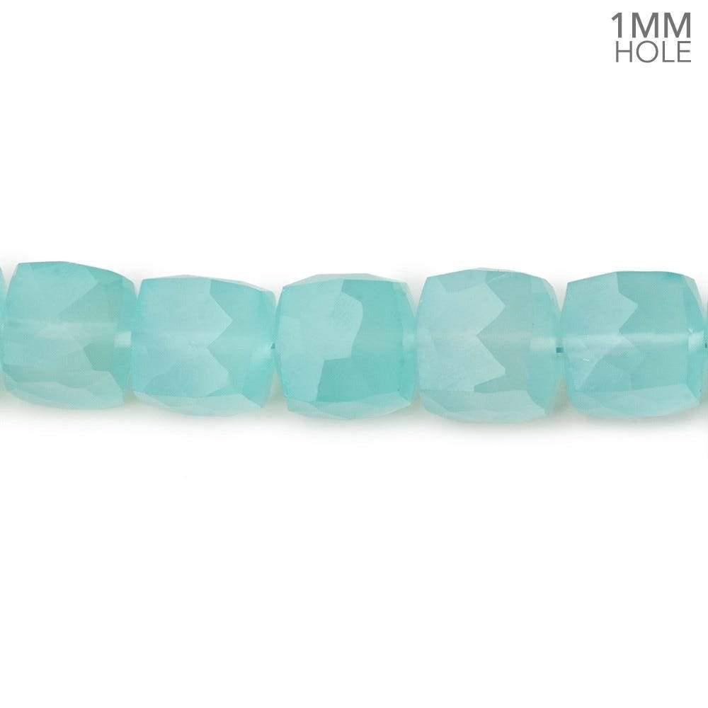 8x8mm Seafoam Blue Chalcedony faceted cubes 8 inch 25 large hole beads - Beadsofcambay.com