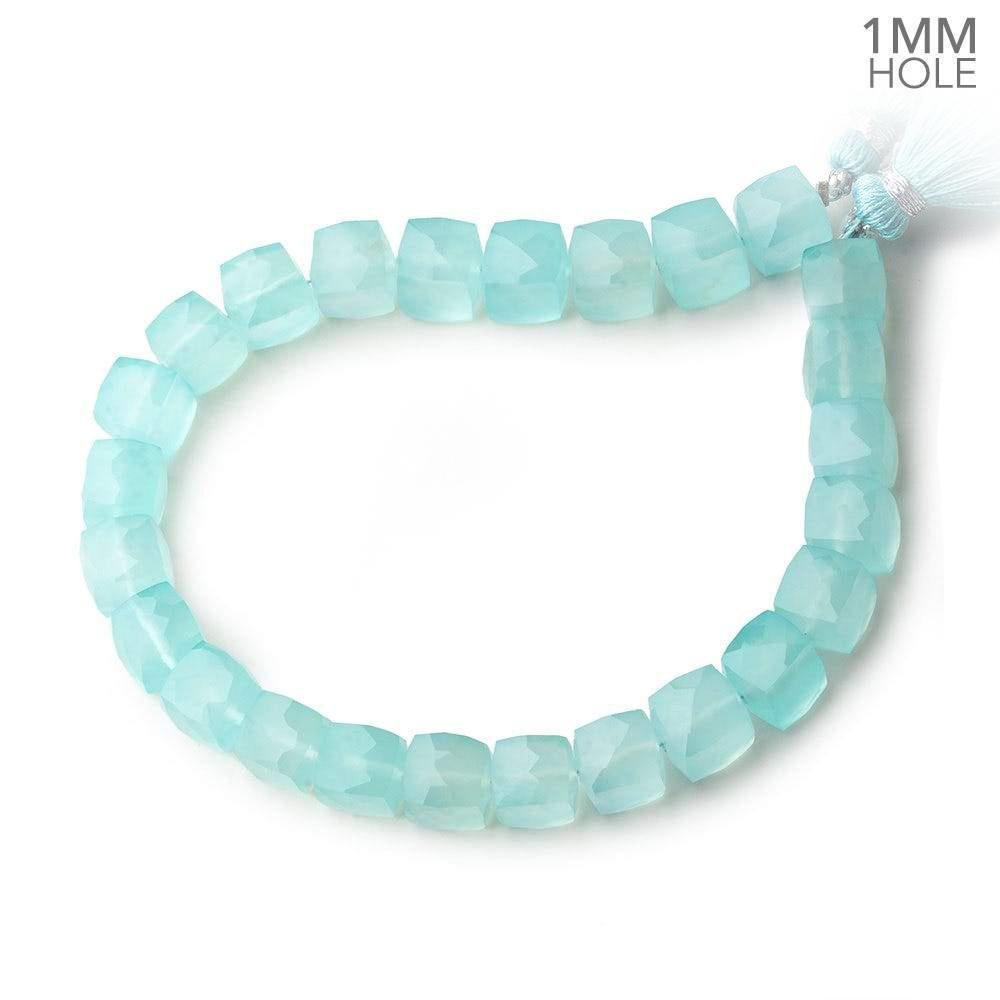 8x8mm Seafoam Blue Chalcedony faceted cubes 7.5 inch 23 large hole beads - Beadsofcambay.com