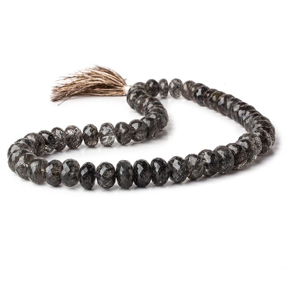 9-11mm Black Tourmalinated Quartz faceted rondelle beads 14 inch 56 pieces AAA - Beadsofcambay.com