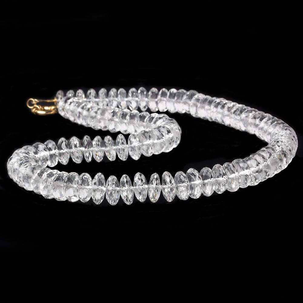 9.5-10mm Crystal Quartz German Faceted Rondelle Necklace 14kt Gold Clasp 17 inch AAA - Beadsofcambay.com