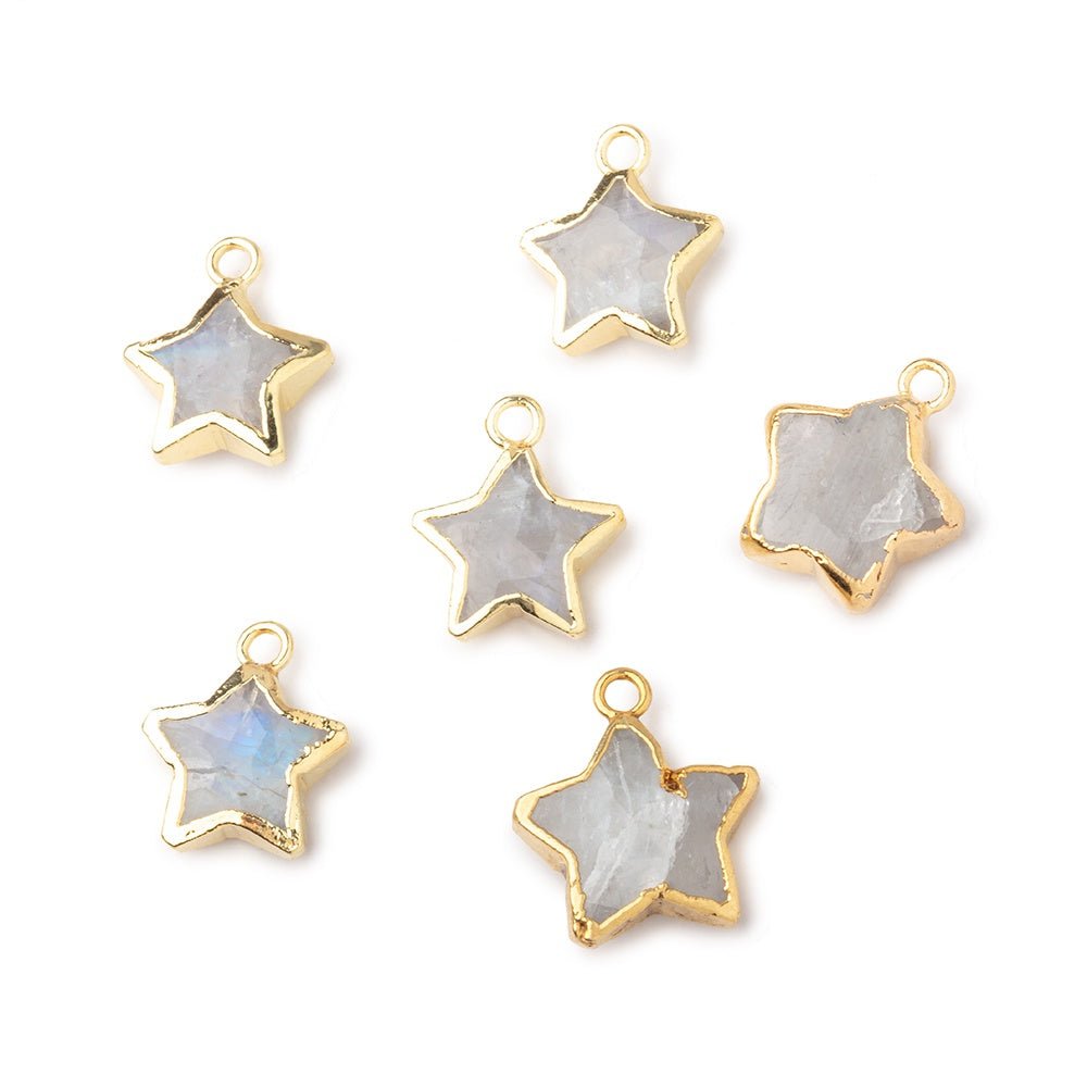 9.5mm Gold Leafed Rainbow Moonstone Faceted Star Focal Pendant 1 piece - Beadsofcambay.com