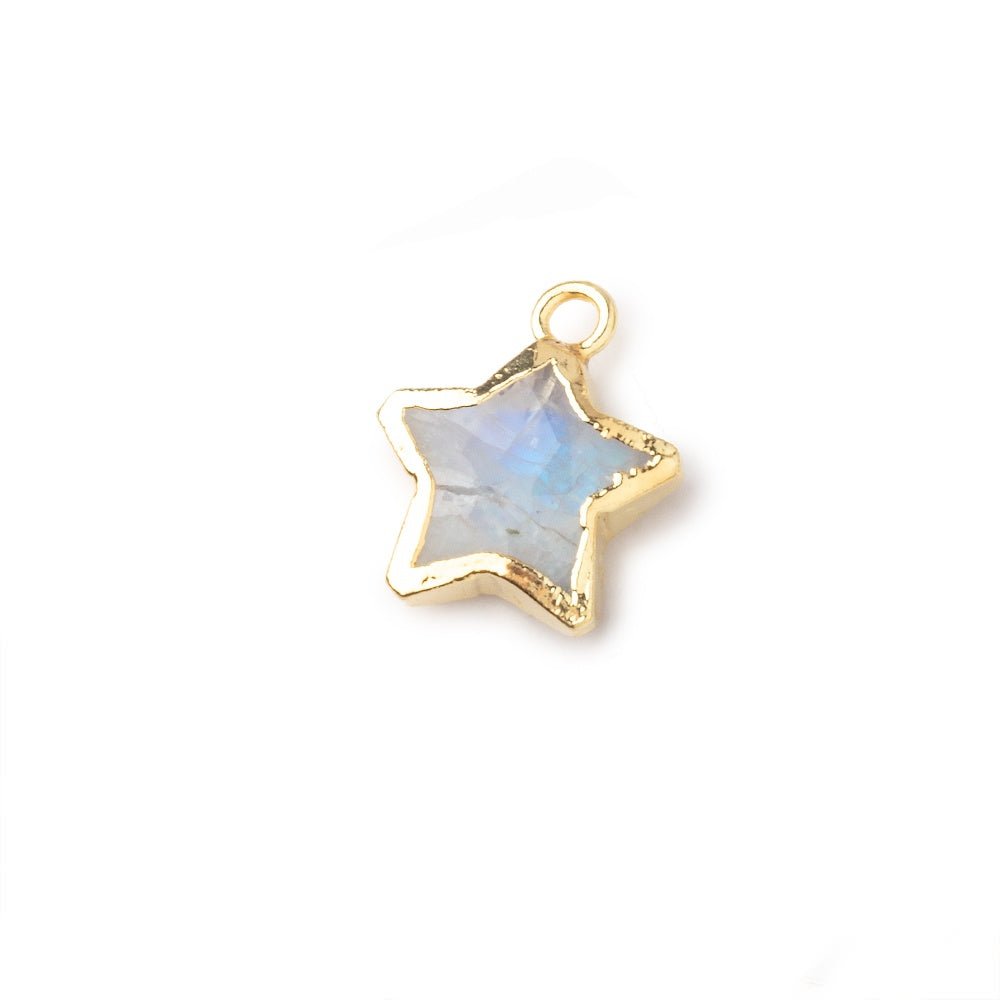 9.5mm Gold Leafed Rainbow Moonstone Faceted Star Focal Pendant 1 piece - Beadsofcambay.com