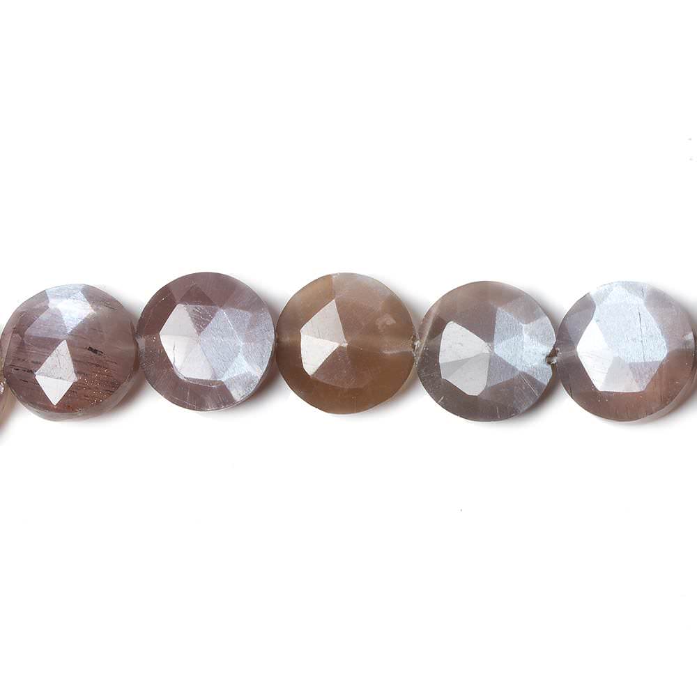 9mm Chocolate Brown Moonstone faceted coin beads 8 inch 23 pieces - Beadsofcambay.com