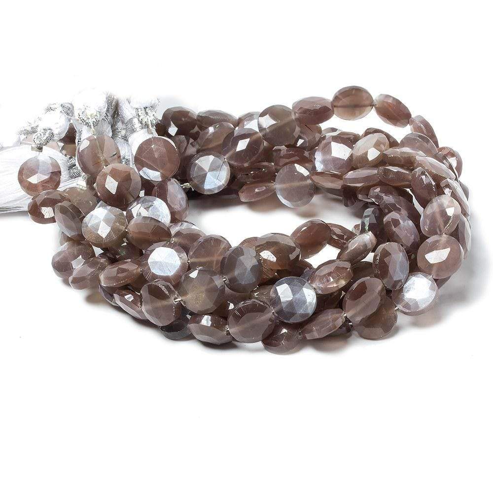 9mm Chocolate Brown Moonstone faceted coin beads 8 inch 23 pieces - Beadsofcambay.com