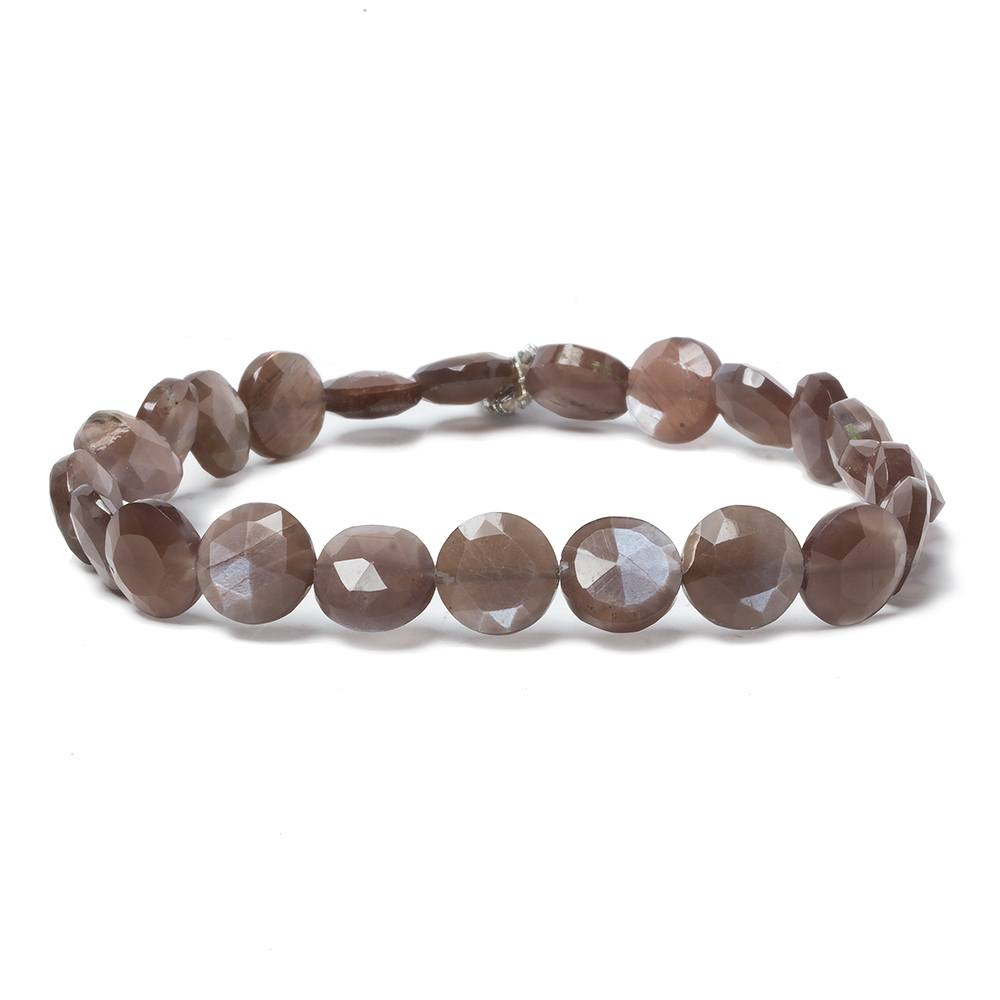 9mm Chocolate Brown Moonstone faceted coin beads 8 inch 23 pieces - Beadsofcambay.com