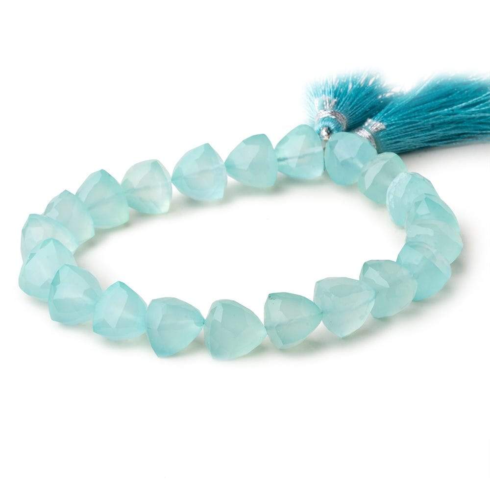 9mm Seafoam Blue Chalcedony straight drilled faceted trillions 8 inch 21 beads - Beadsofcambay.com