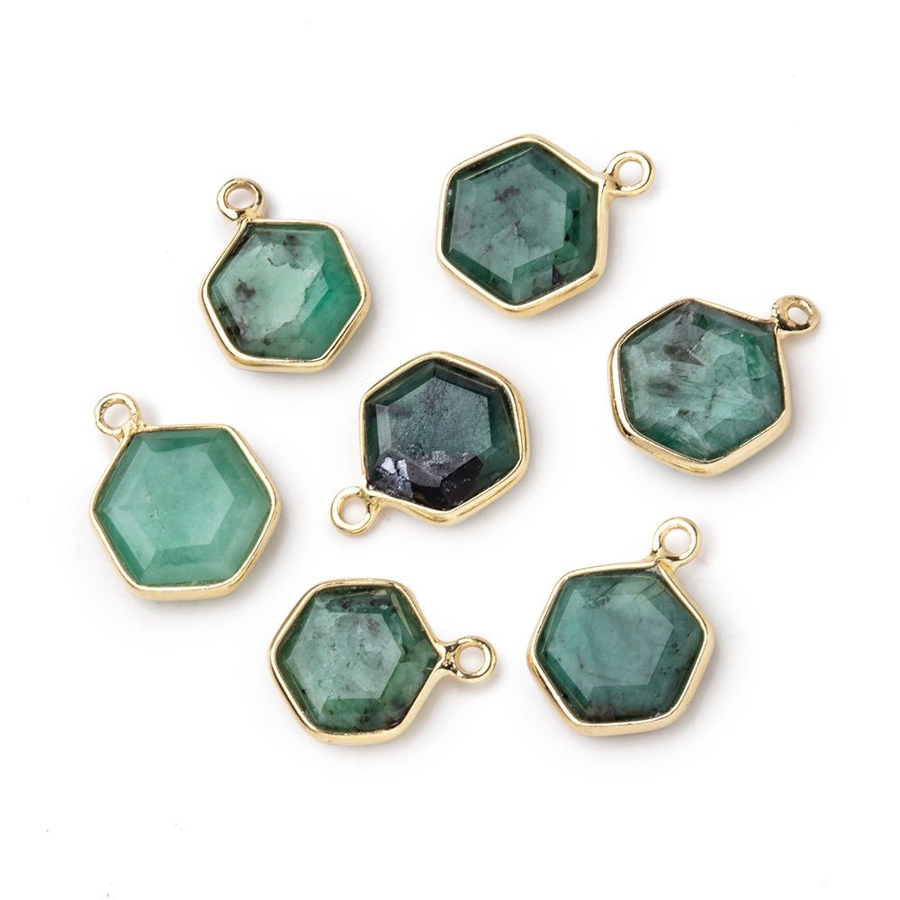 9mm Vermeil Bezel Emerald Bevel Faceted Hexagon Pendant 1 piece - Beadsofcambay.com