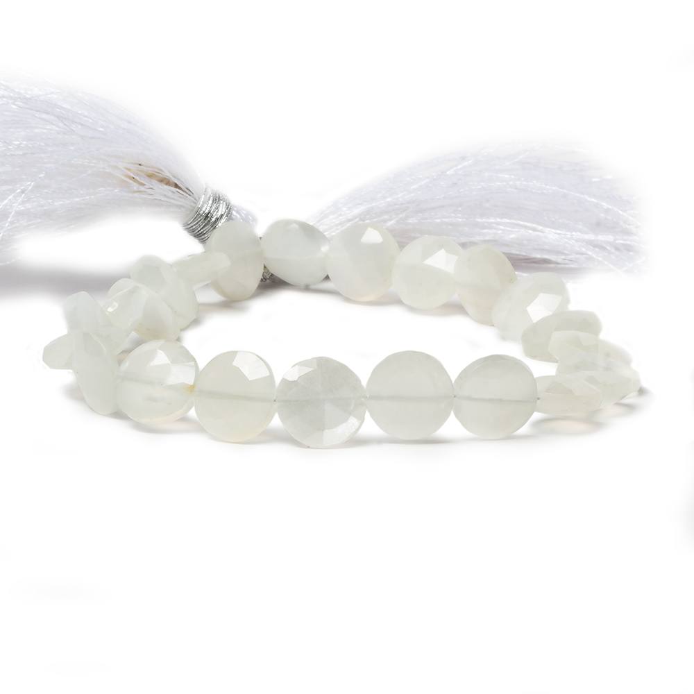 9mm White Moonstone faceted coin beads 8 inch 23 pieces - Beadsofcambay.com