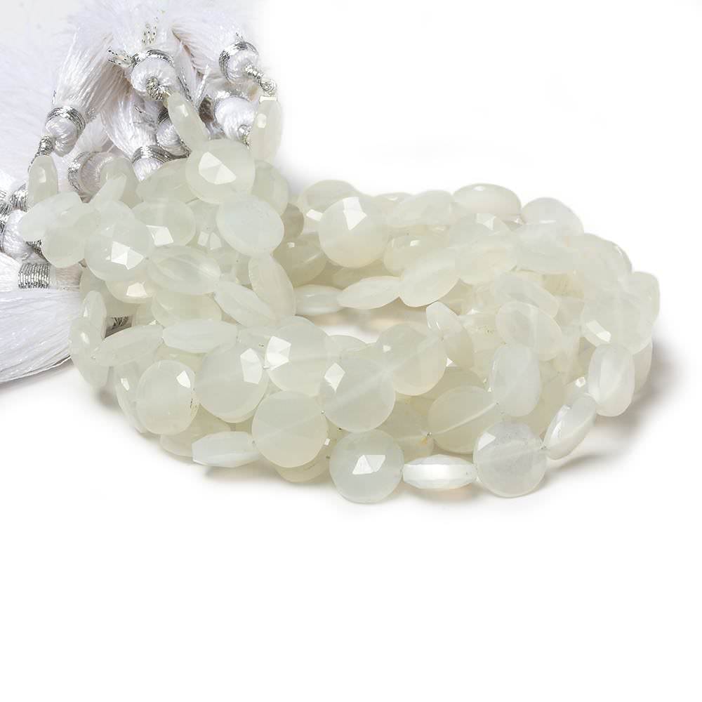 9mm White Moonstone faceted coin beads 8 inch 23 pieces - Beadsofcambay.com