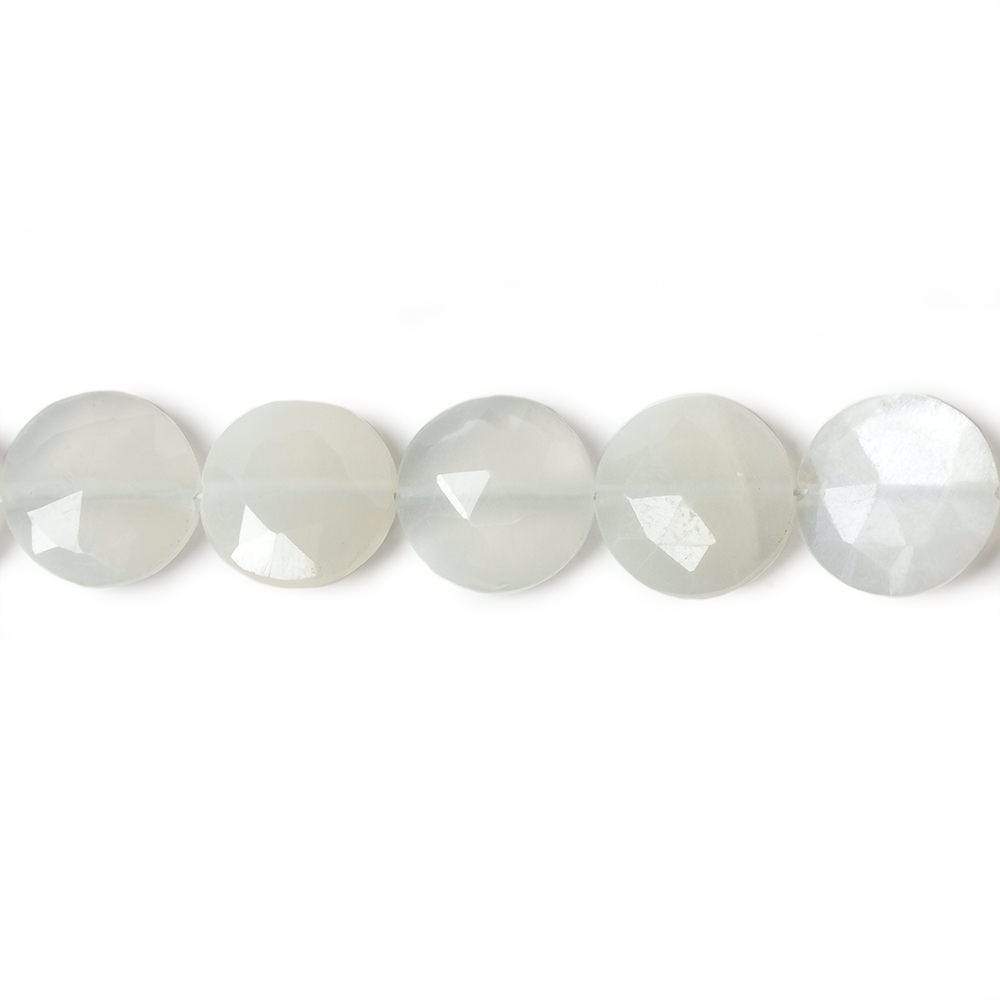 9mm White Moonstone faceted coin beads 8 inch 23 pieces - Beadsofcambay.com