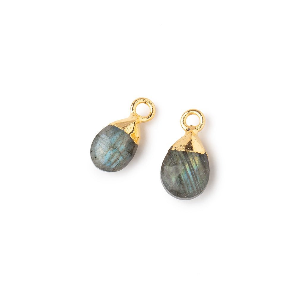 9x6mm Gold Leafed Labradorite Faceted Pear Set of 2 Pendants - Beadsofcambay.com