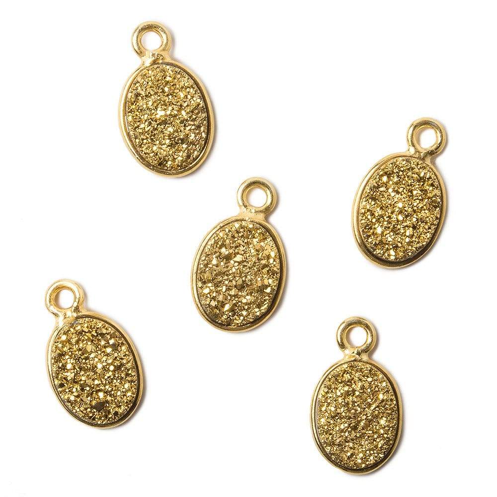 9x6mm Vermeil Bezel Metallic Gold Drusy Oval Pendant 1 piece - Beadsofcambay.com