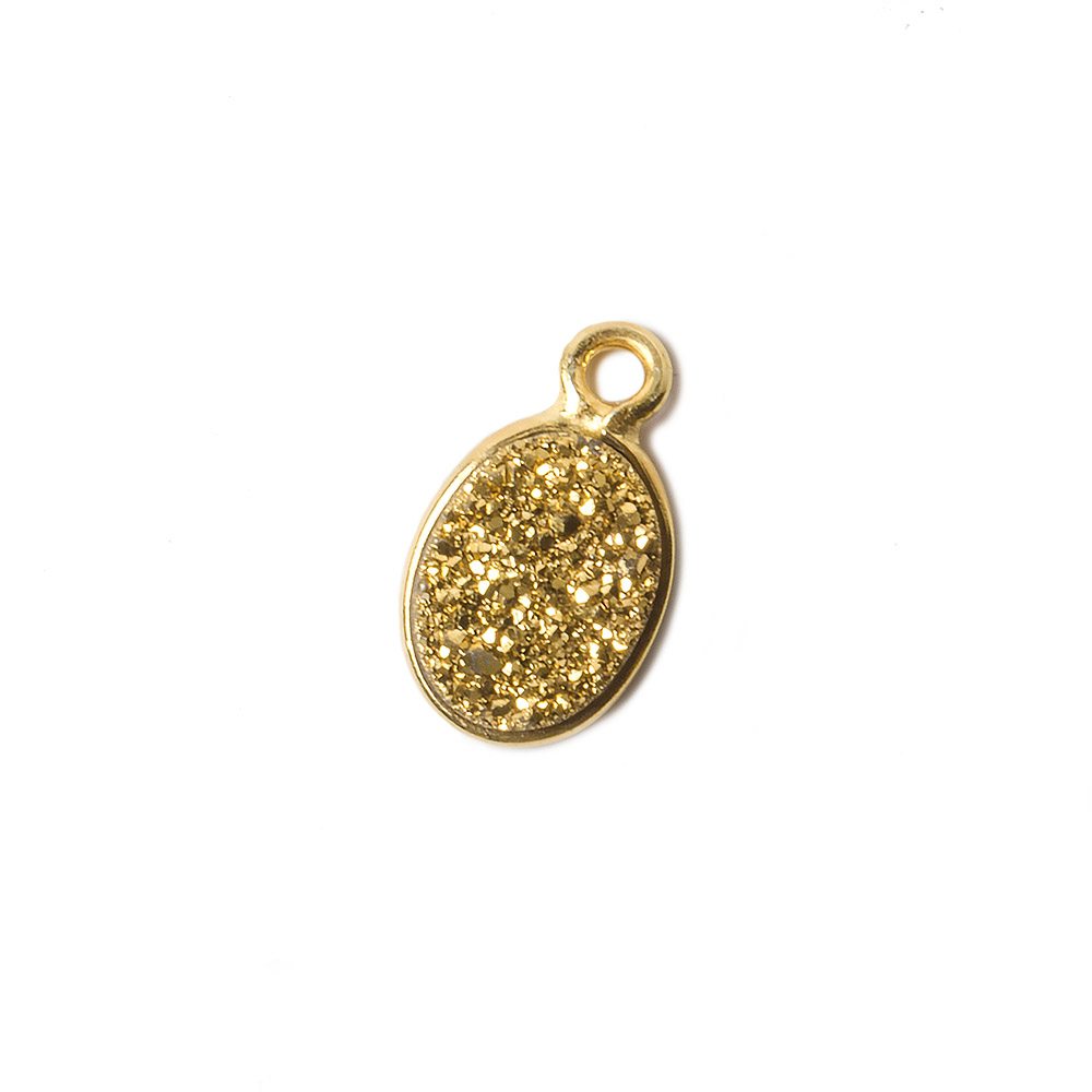 9x6mm Vermeil Bezel Metallic Gold Drusy Oval Pendant 1 piece - Beadsofcambay.com