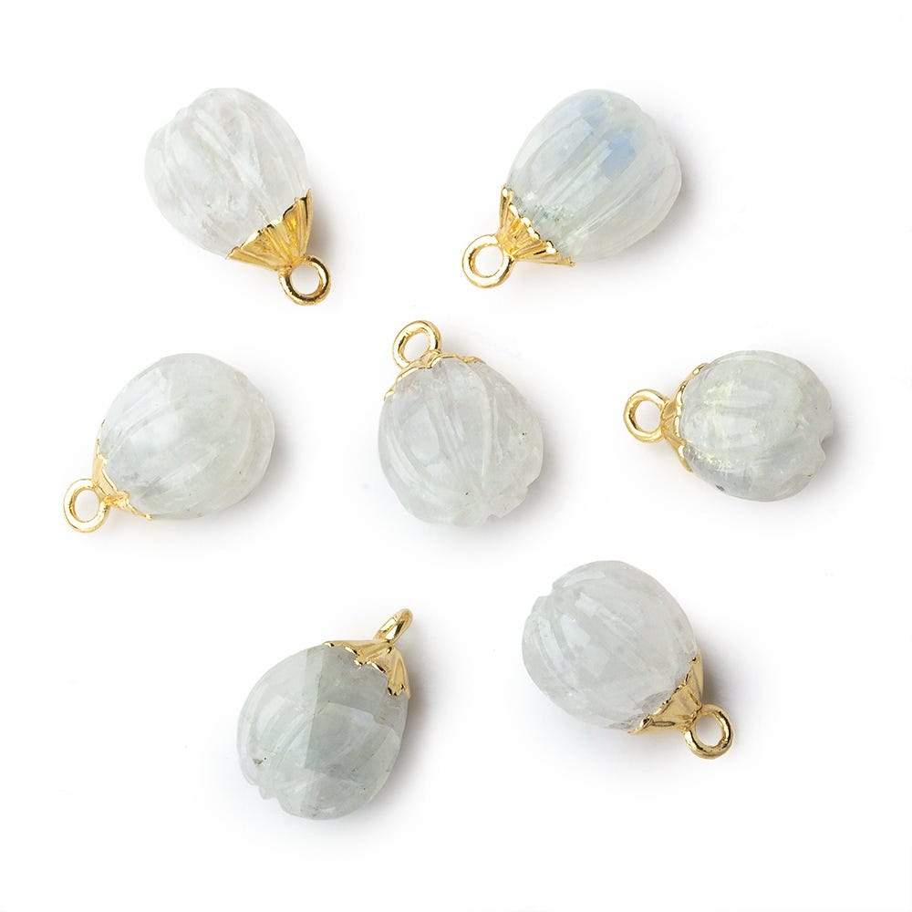 9x8mm Gold Leafed Rainbow Moonstone Carved Melon focal bead Pendant sold as 1 piece - Beadsofcambay.com