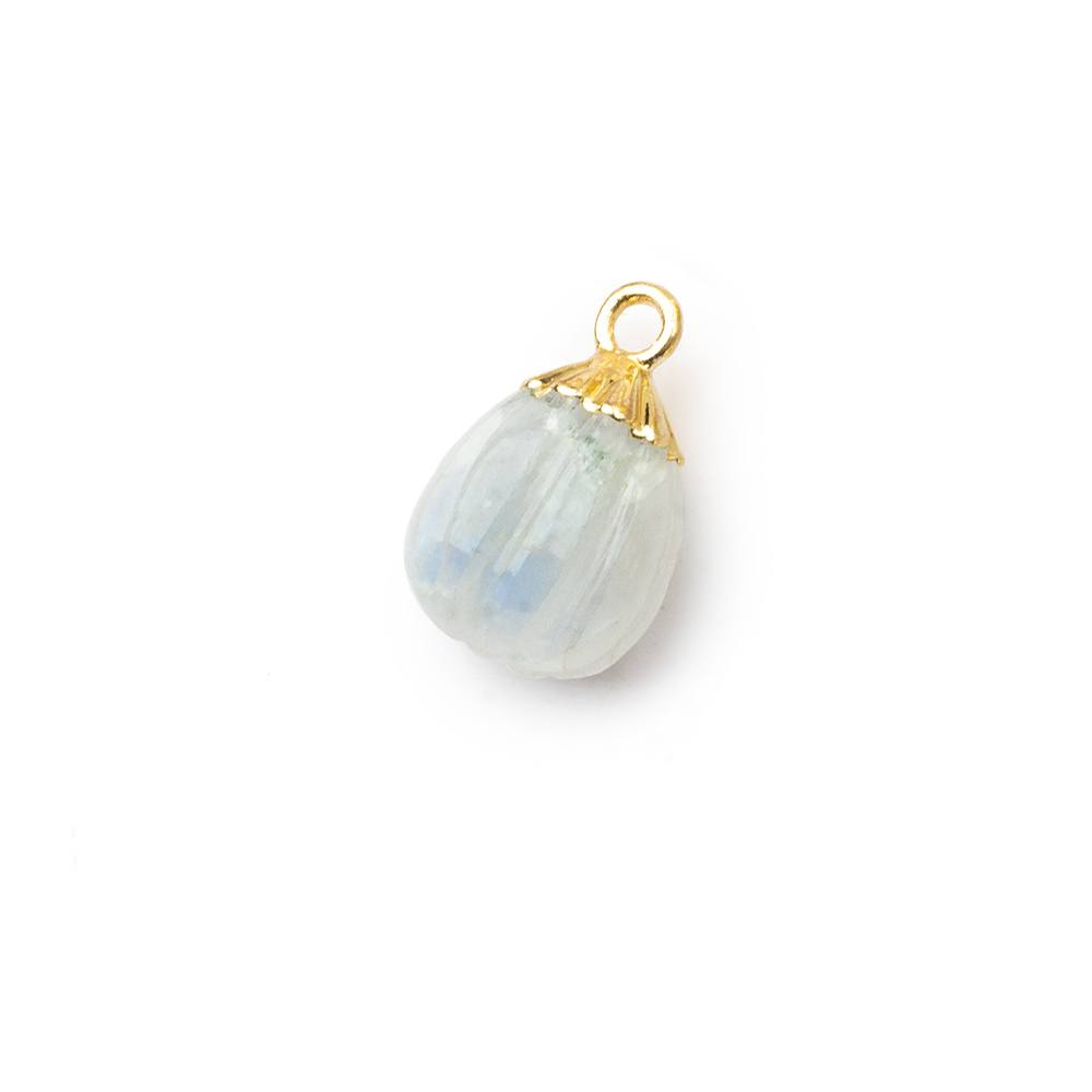 9x8mm Gold Leafed Rainbow Moonstone Carved Melon focal bead Pendant sold as 1 piece - Beadsofcambay.com