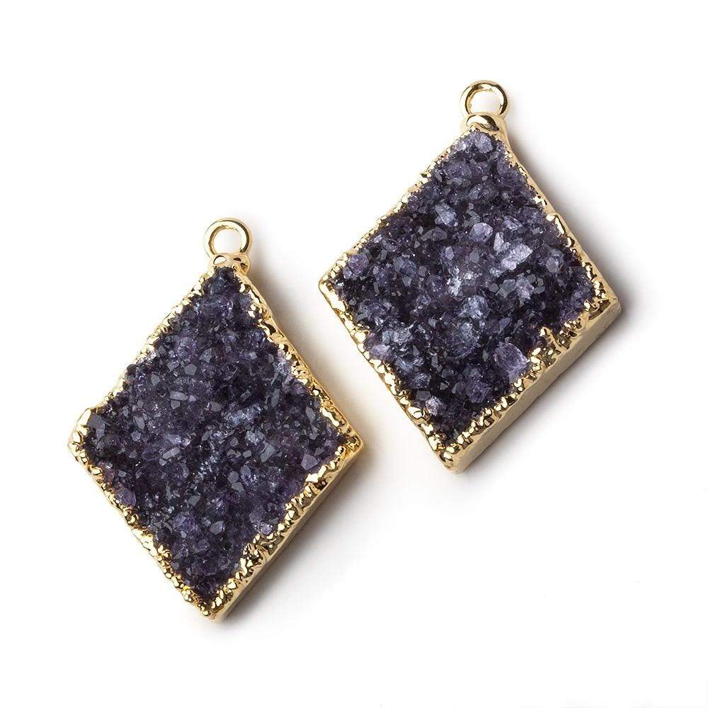 Gold Leafed Amethyst Kite Drusy Pendant Set of 2 pieces 27x23x6mm A Grade - Beadsofcambay.com