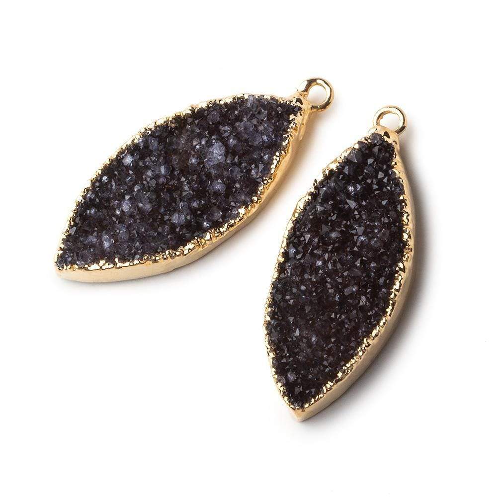 Gold Leafed Amethyst Marquise Drusy Pendant Set of 2 pieces 31x19x6mm A Grade - Beadsofcambay.com