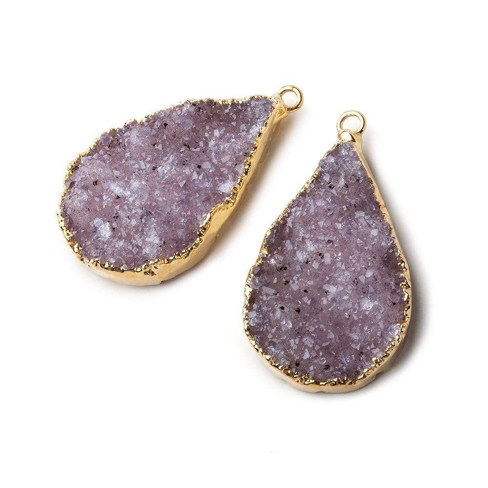 Gold Leafed Amethyst Pear Drusy Pendant Matched Set 2 pieces 31x21x6mm A Grade - Beadsofcambay.com