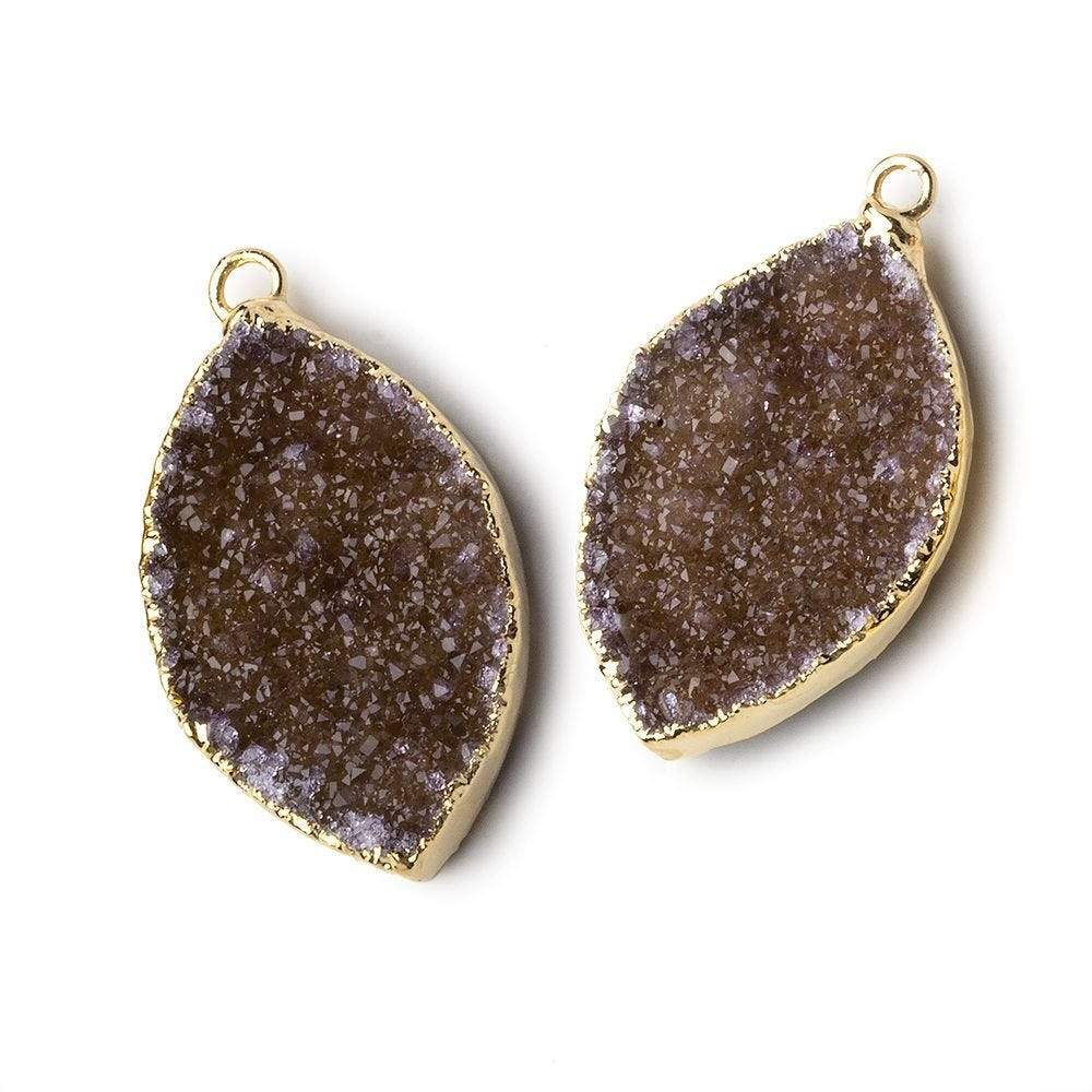 Gold Leafed Chocolate Brown Marquise Drusy Pendant Set of 2 pieces 28x17x5mm A Grade - Beadsofcambay.com