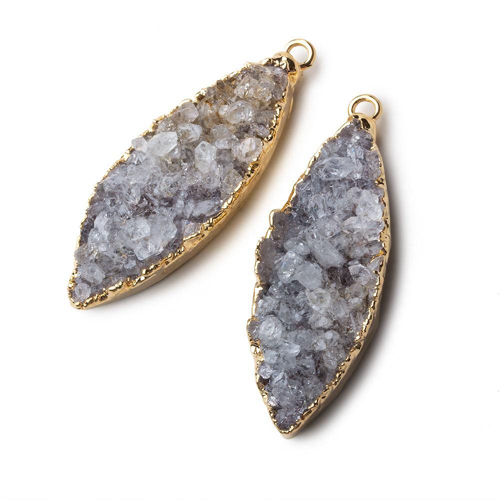 Gold Leafed Crystal Grey Marquise Drusy Pendant Set of 2 pieces 36x14x8mm A Grade - Beadsofcambay.com